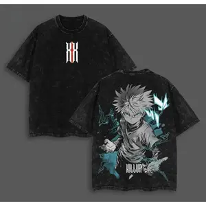 Killua Zoldyck T-Shirt Hunter X Hunter Graphic Anime Tee Oversized Acid Washed Soft Cotton Shirt Anime Streetwear Casual Menswear Unisex Summer Clothing Gift for Anime Fans Hunter X Hunter Anime Merchandise
