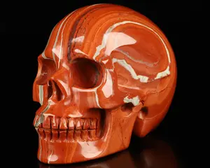Skullis Crystal Skull, 3.5" Red Jasper Hand Carved Crystal Skull, Realistic, Crystal Healing, Collectible Fine Art Sculpture, Home Decor