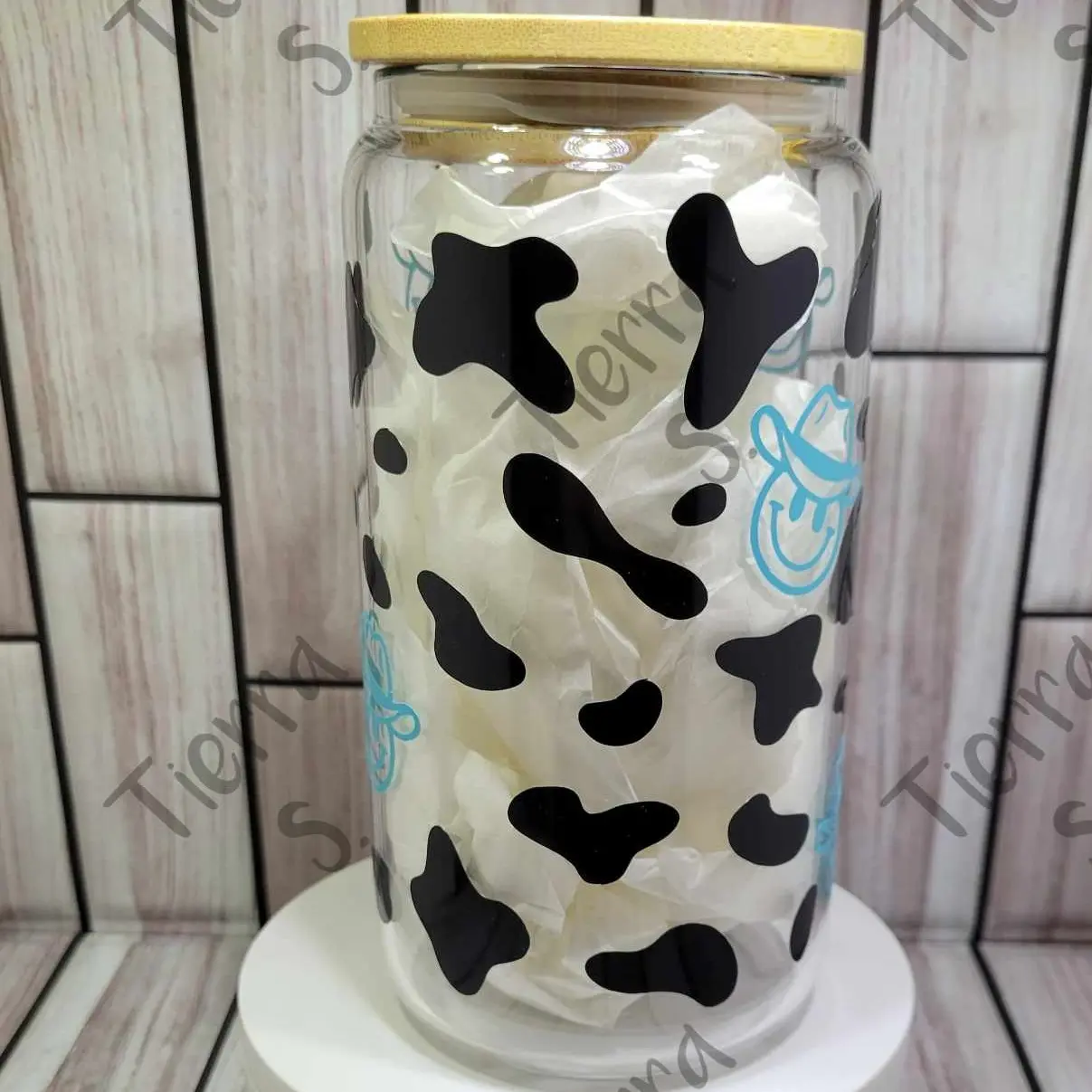 Cow Print Smiley 16oz Beer Glass