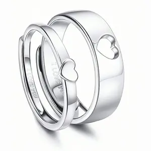 Adjustable Heart Shape Engagement/Wedding Ring for Couples Engraved with 'I Love You', Ideal Valentine's Day Gift, Romantic and Meaningful Jewelry