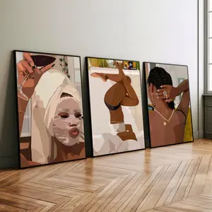 Set of 3 Luxury Black Woman Art, Fashion Decor, Black Girl Room Decor, Black Girl Wall Art