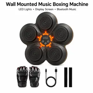 Music Boxing Machine, Wall Mounted Boxing Trainer with Bluetooth Music, Center Reaction Lights, 5 Punch Targets, Adjustable Speed & Modes, Gloves Included for Home Workout
