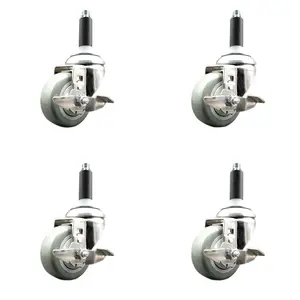 Service Caster SCC-SS316EX20S3514-PPUB-TLB-34-4 Polyurethane Swivel Stem Caster with 3.5 in. Gray Caster Wheels, 0.75 in. Expanding Stems - 316 Stainless Steel Casters - Set of 4