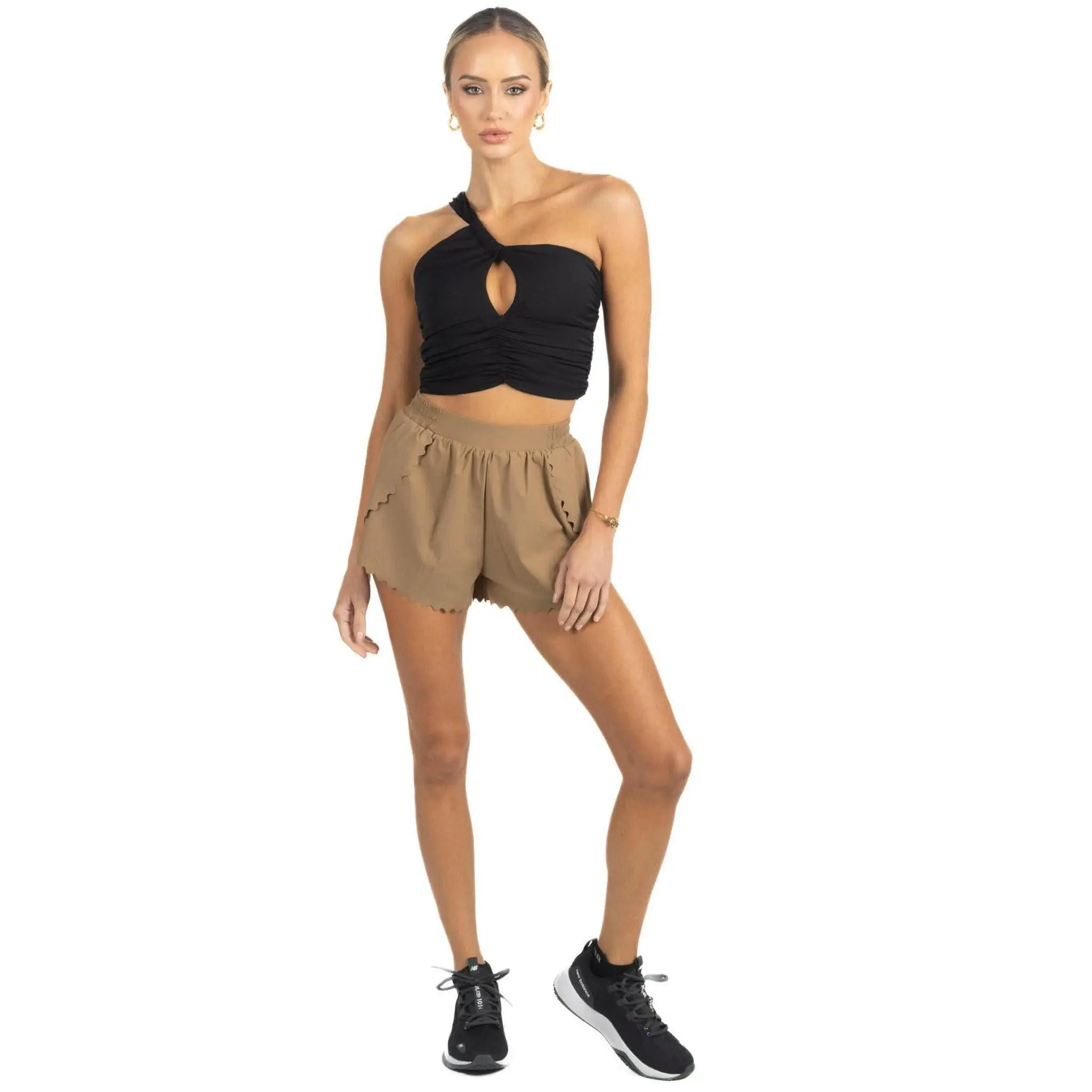 Chloe Romantic Scalloped Detailing Shorts in Soft Brown
