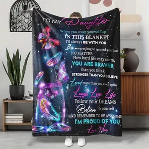 You Are Braver Than You Think Flannel Throw Blanket, Neon Wish Jar Starry Soft Warm Cozy Blanket, Statement Piece for Sofa Bedroom Dorm, Gift for Her Daughter, Nap Blanket for Office, Believe in Yourself Decor