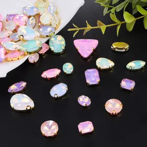 50pcs Mixed Size Mocha Abs Hand Sewn Glitter Rhinestones, Flat Bottom Claw Design, Jewelry Making, DIY Crafts, Clothing Decoration, Champagne Color