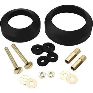 Universal Toilet Tank to Bowl Bolt & Gasket Replacement Kit Tank Repair Kit Includes 2" & 3" Rubber Seal Gaskets, Extra-Long Brass Plated Bolts, Washers, Nuts, Fits Most 2-Piece Toilets
