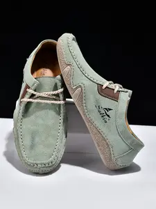 Men's Fashion Loafers, Handmade Casual Shoes, Flat Shoe, Simple Low-Top, Large Size Lace-Up, All-Season Lightweight Comfortable Non-Slip Rubber Sole