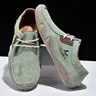 Men's Fashion Non-Slip Boat Shoes, PU Leather Footwear for All Seasons, Handmade Casual Flat Shoes, Simple Lace-Up Low-Top Shoes, Large Size, Lightweight Comfortable Fabric, Rubber Sole