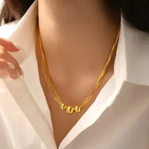 LisiZen European Retro Multi-Layer Brushed Bead Necklace, Luxury Minimalist Fashion Jewelry, Elegant Collarbone Chain for Women Elegance Statement DZXL3495