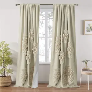 HIG Large 3D Appliqued Flower Blackout Curtain Panel 54X84 Inch Brushed Microfiber Fabric Machine Washable for Elegant Home Decor