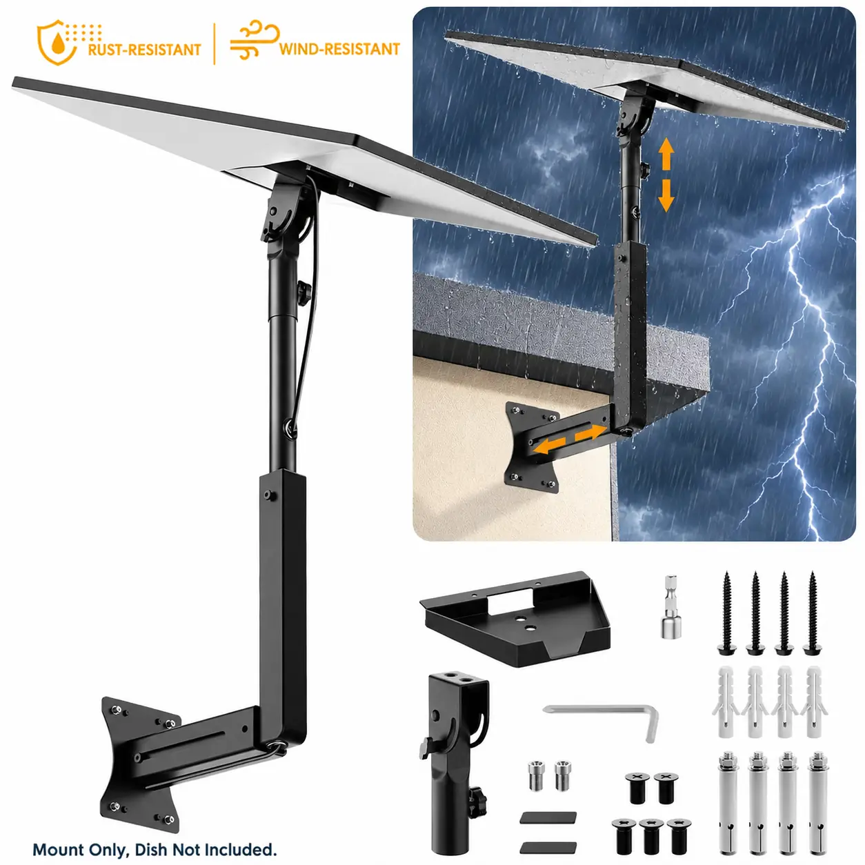 Starlink Wall Mount Accessory Wifi Extender - Heavy-Duty Metal Bracket for 4/4X Gen 3, Telescopic Arm with Adjustable Angle, Weatherproof for Wood & Concrete Walls