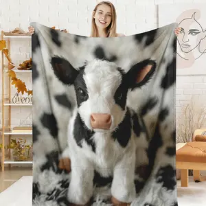 1pc Cozy Cows Print Flannel Throw Blanket, Soft Warm Polyester Fleece for Sofa, Bedroom, Travel, All-Season, Machine Washable, Perfect Gift for Birthday, Holidays, Housewarming, Throw Blankets, Blankets For Bedroom