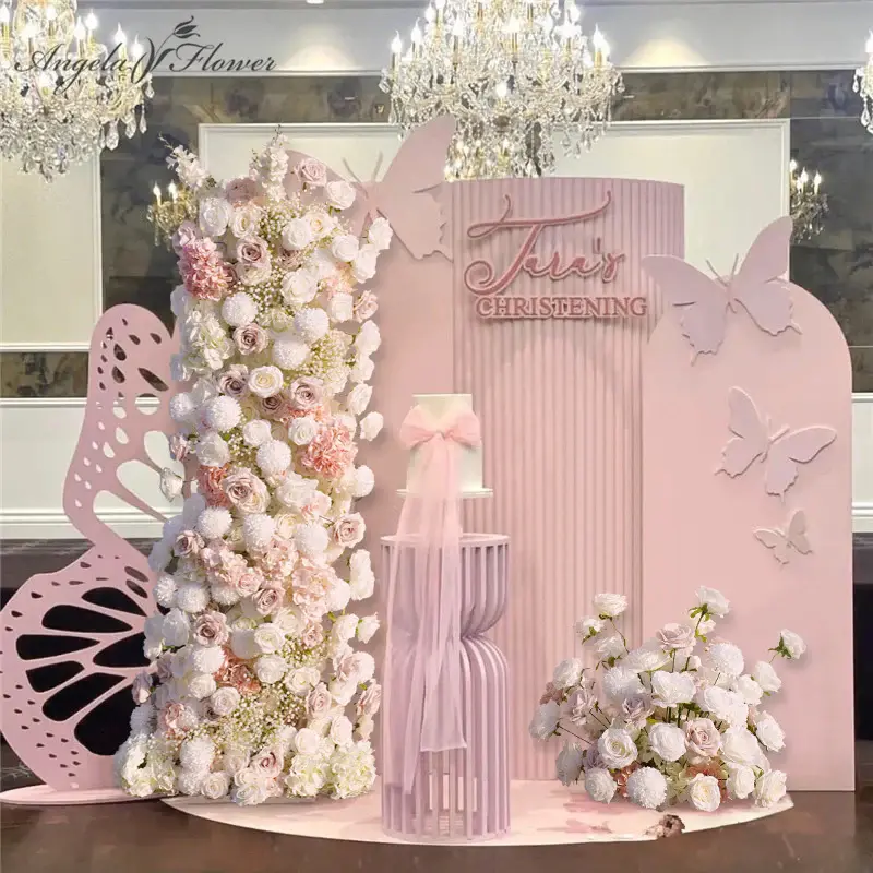 A7648 Pink White 5D Wedding Backdrop Floral Arrangement Floor Flower Decor