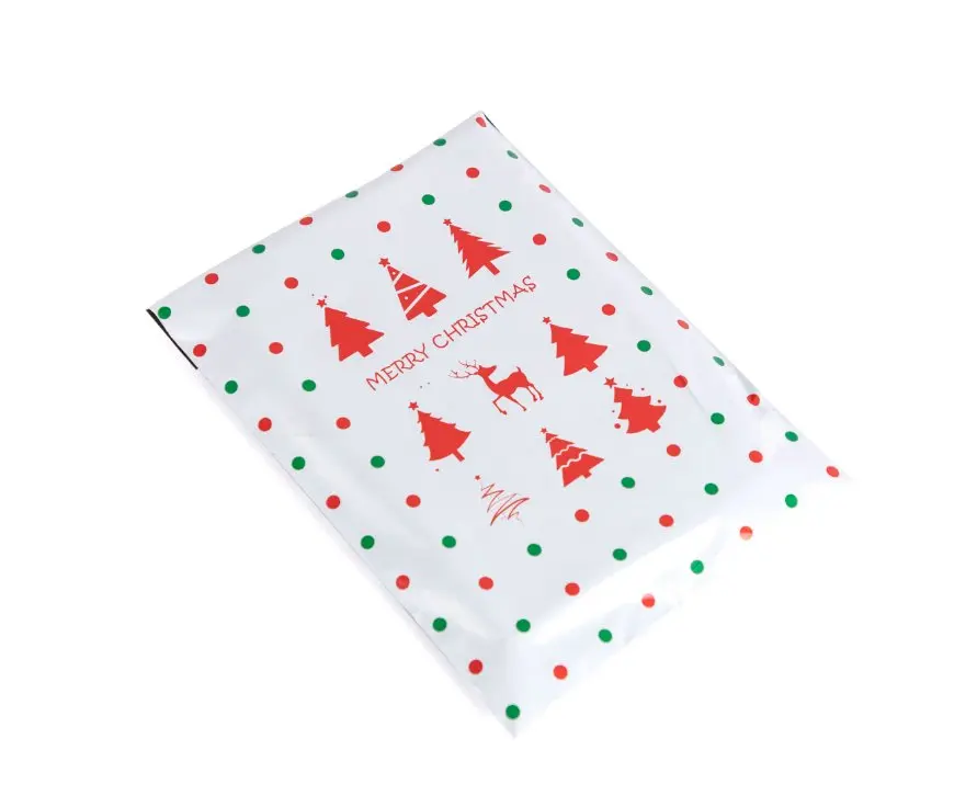 Merry Christmas Tree White Red Green Poly Mailers Size 10x13 Shipping Bags