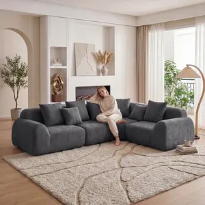 Oversized Cloud Velvet Curved Sectional Couch 118', Boneless Couch with L-Shape Chaise, Upholstered Compression Memory Foam Modular Sectional Sofa for Living Room, No Assembly Required