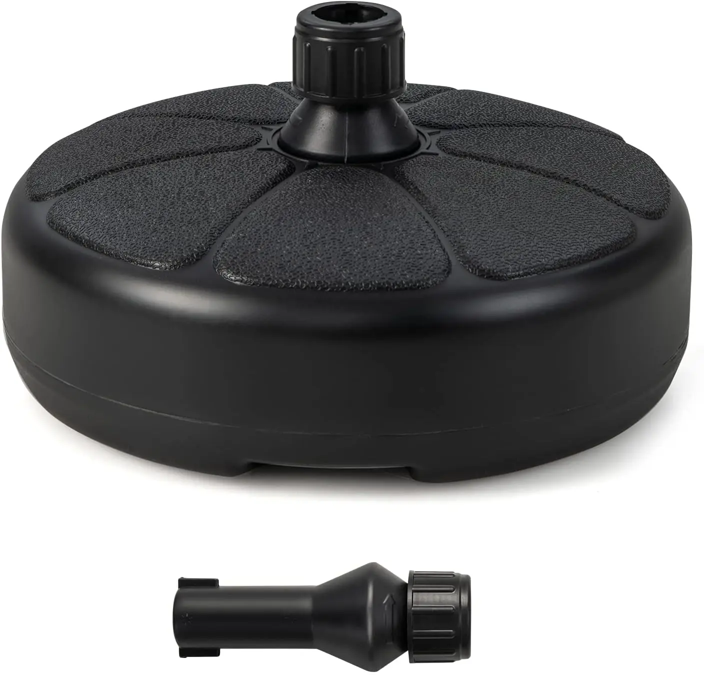 Fillable Round Umbrella Base, 40 lbs Water & Sand Filled Patio Umbrella Weight, Suitable for 1.5" Umbrella Poles, Heavy Duty Market Table Umbrella Stand for Garden, Poolside, Black