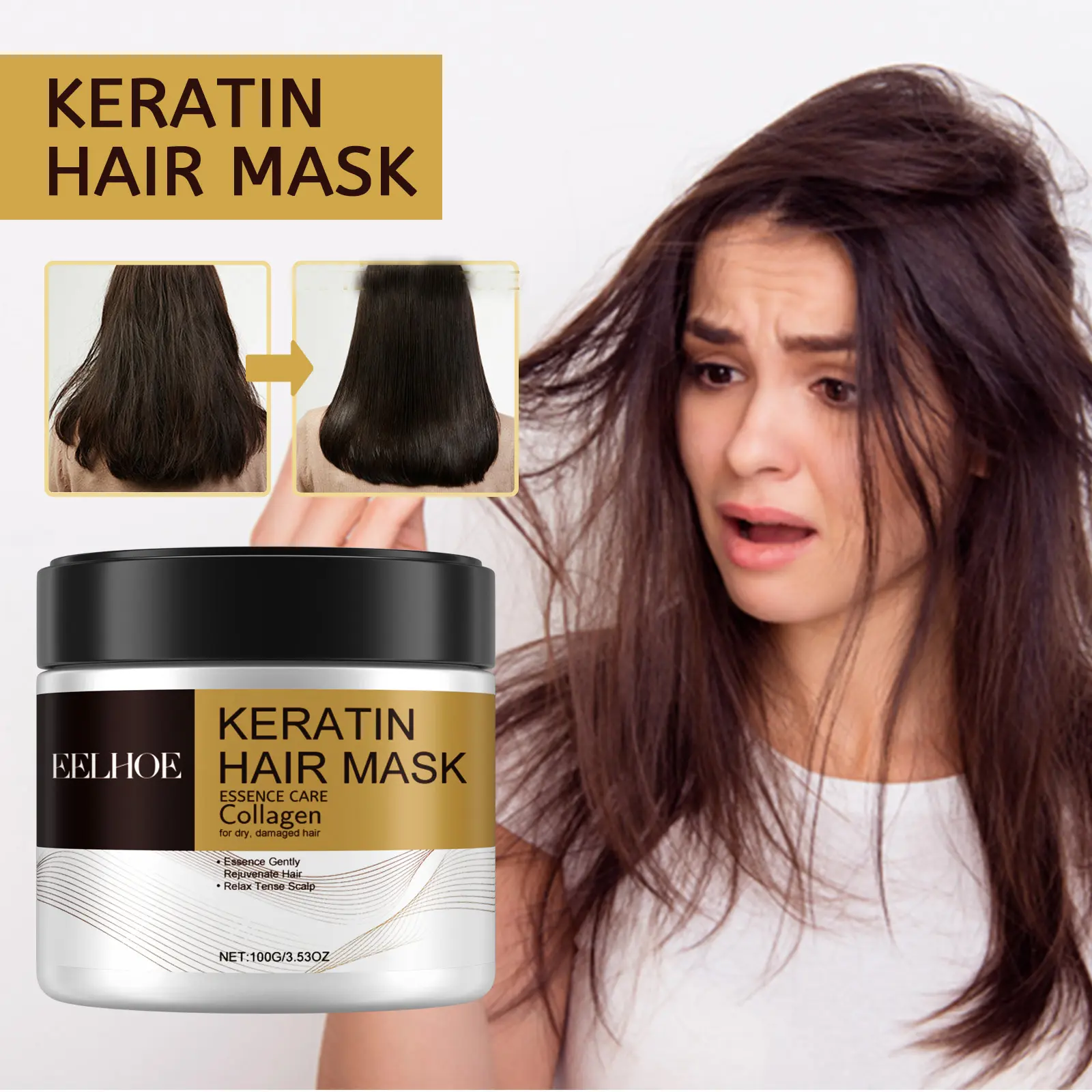 Hair Repair Mask ， Deep Conditioning Treatment for Dry Damaged Hair ， Nourishing Hair Mask for Smooth Soft & Shiny Hair，Hair Mask ， Hair Treatment ， Hair Repair ， Deep Conditioning，Damaged Hair Repair ，Dry Hair Treatment ，Frizz Control