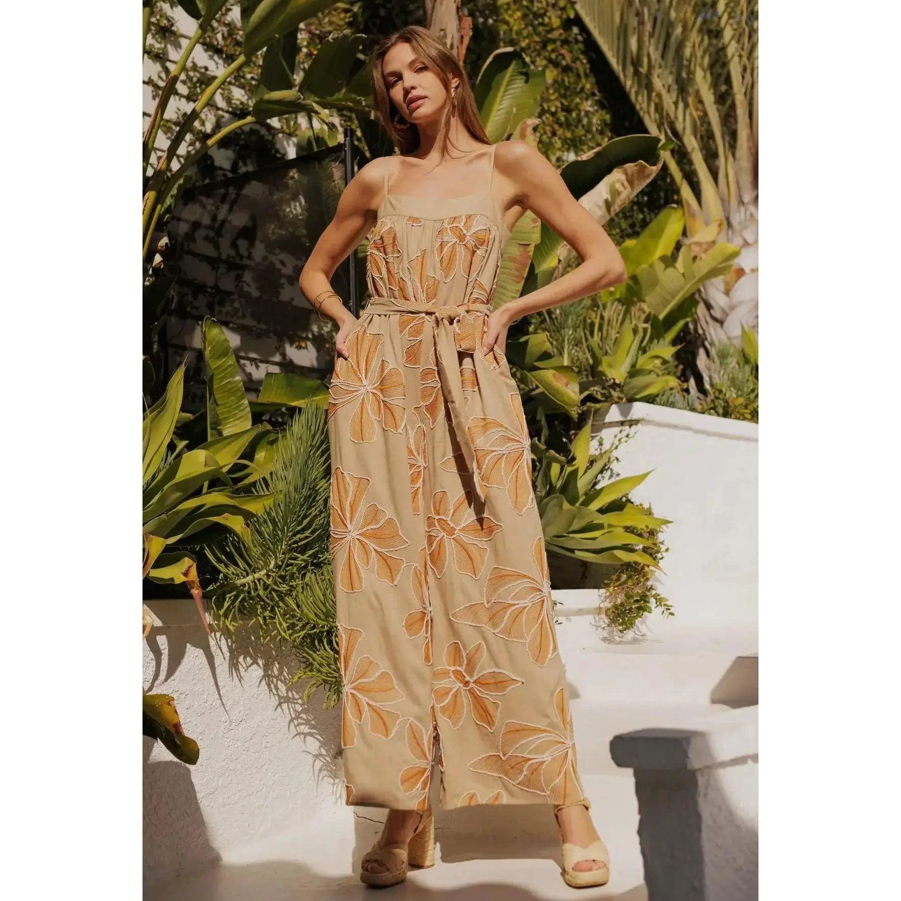 Endless Blu Embroidered Floral Jumpsuit