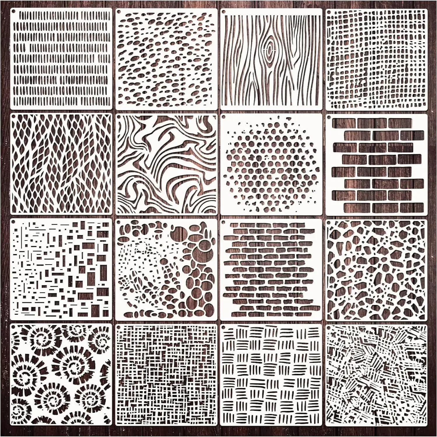 16pcs Reusable Textured Painting Stencils Patterns Designs Creative Scrapbooking & Journal Decorative Decoration Crafting Projects Artwork Kit Reusable Templates