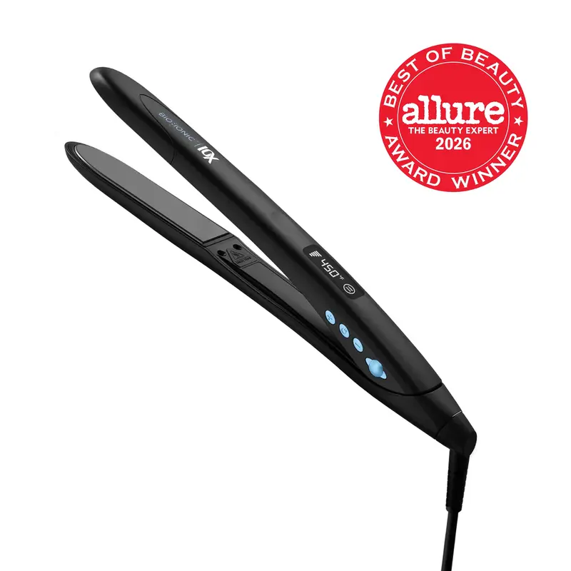 BIO IONIC OFFICIAL: 10X Styling Iron - Curved Shape Hair Styler Sonic Vibrating Plates For Sleek Straight Styles Or Waves, Prevents Frizz & Adds Shine, with Adjustable Heat & Quick Heat-Up, Auto Shut-off, Memory Setting, For All Hair Types
