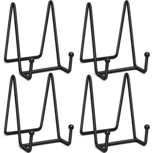 Inch Plate Stands for Display, Metal Iron Picture Frame Holders Stand for Book Photo Small Easels Plaque Dish Art Tabletop Decorative Black