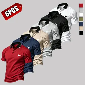 6-pack horse print men’s outdoor golf/equestrian casual polo short sleeves, mature men’s business casual polo, breathable and comfortable, suitable for spring and summer, can be worn as a layer or on its own
