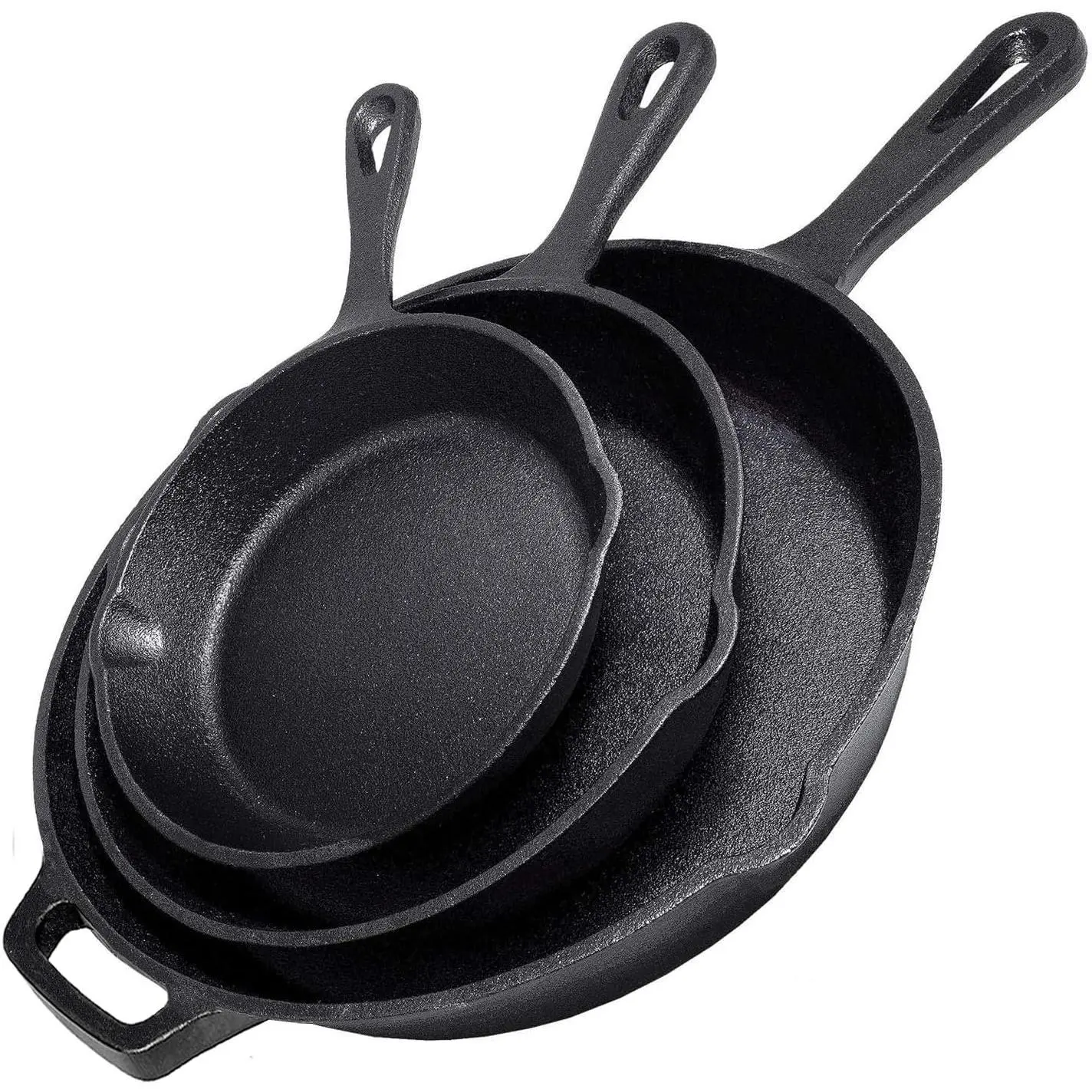 【2026 Upgrade】Pre-Seasoned Cast Iron Skillet 3-Piece Set - 6", 8", 10" Heavy-Duty Frying Pans, Induction-Ready, Oil-Enhanced Nonstick Cookware for Indoor Traditional Frying & Saute, Black