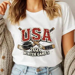 USA Hockey Shirt 2026 Winter Games – Retro Varsity Sports Fan Gift – Vintage American Ice Hockey T-Shirt – Patriotic Team Support Tee