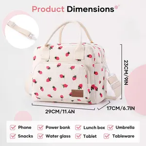 ute Insulated Lunch Bag For Women Adults Large Capacity Cooler Lunch Tote Bag Leakproof Reusable For Work Office Picnic Travel Beige Strawberry