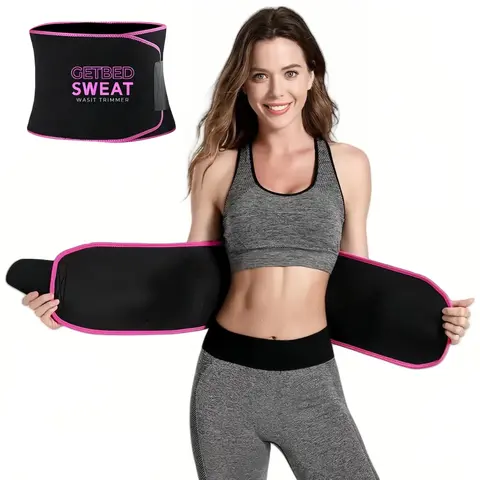 GETBED Classic Sweat Waist Trimmer for Women & Men Black/Pink CR Neoprene with Neo-Sweat Technology for High Intensity Training Gym Workouts Fitness Layer Waist Trainer Belt Exercise Waistband 2 Adjustable Sizes Choose Color