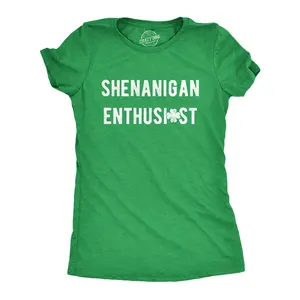 Womens Shenanigan Enthusiast T Shirt Funny St Patricks Day Party Novelty Tee Funny Womens T Shirts Cute Vintage Fashion Casual Ladies T-Shirt Gift Saint Patrick's Day Tops for Women Women's Novelty Tees Green