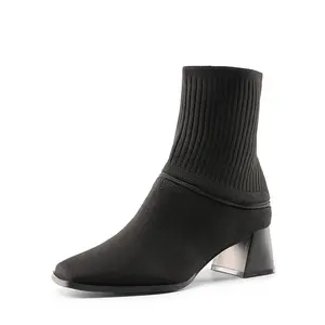 Dream Pairs Women's Waterproof Block Heel Knit Ankle Boots