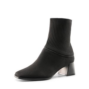 Dream Pairs Women's Waterproof Block Heel Knit Ankle Boots - Breathable, Arch-Support Design Footwear Shoe