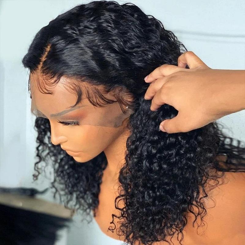 Water Wave Lace Wig Short Bob 100% Human Hair Wigs Deep Wave Transparent Lace Wig Curly Hair Wigs For Women