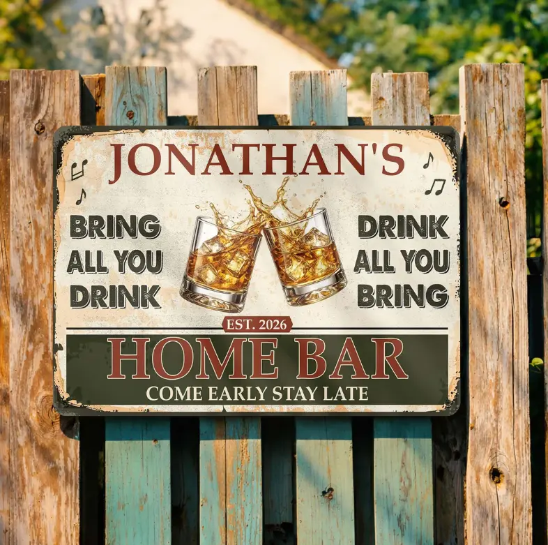 Personalized Whiskey Bar Decor, Custom Metal Sign for Home Bar, Funny Drinking Wall Art, Rustic Bar Sign, Pub Decor, Man Cave Decoration, 8x12 Inch