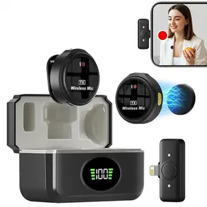 Wireless Lavalier Microphone, USB Rechargeable Wireless Microphone with Charging Case, Magnetic Clip-on Lavalier Microphone for Video Recording, Audio, USB Streaming Mic