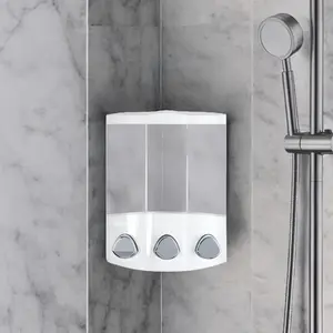 360 stand 3-Compartment Wall Mounted Soap Dispenser - 44.1oz Heavy-Duty Plastic Model with Installation Kit, Adhesive Mount for Home and Commercial Bathroom Use, Dispenser Soap Dispensers