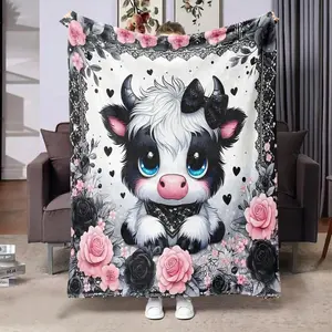 Cow Print Throw Blanket, 1 Count Lovely Soft Warm Nap Blanket, Air-conditioned Room Blanket, Warm Throw Blanket for Home Office Travel Camping