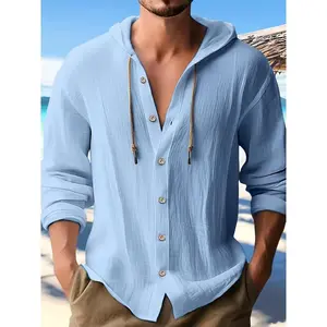 Cotton Linen Hooded Fashion Hoodie - Men's Sports Casual Long-sleeved Shirt - Loose Beach T-shirt Trend