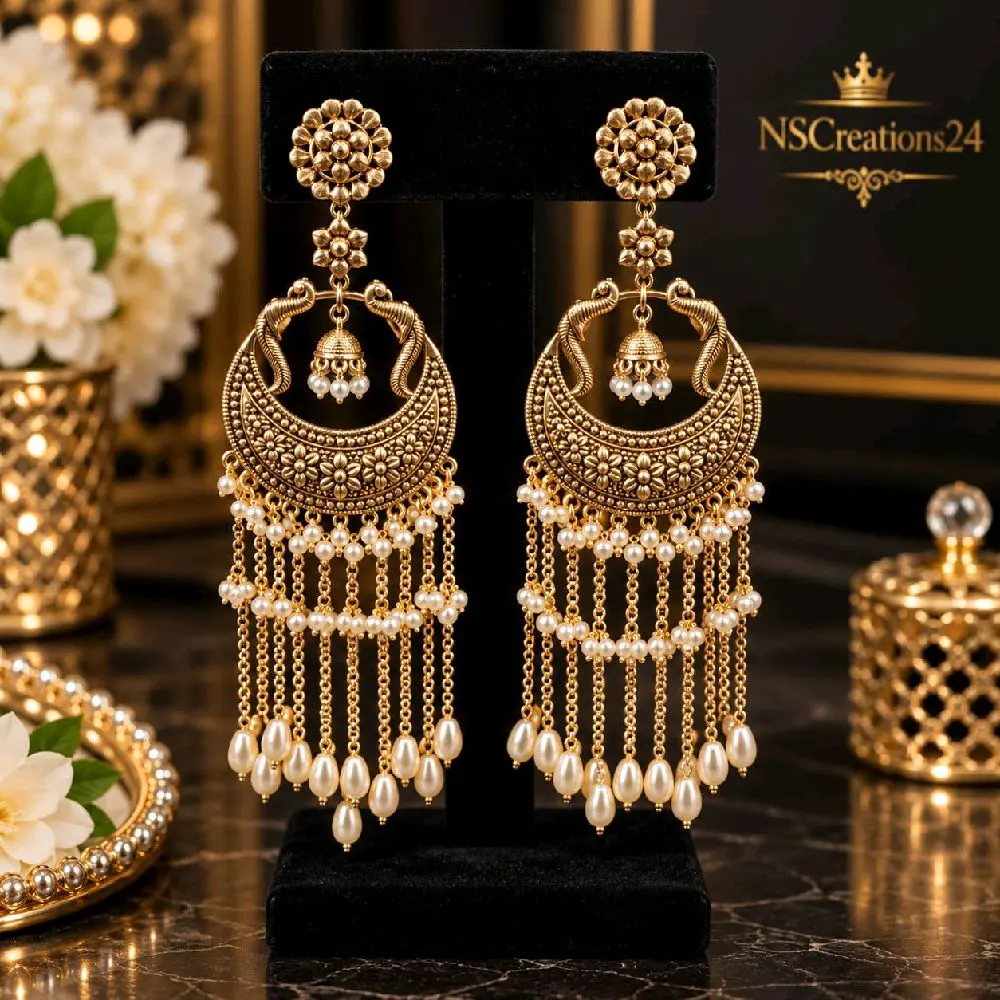 Chandelier statement earrings with pearl detailing