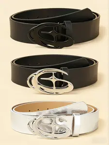 Luxury Unisex Fashion Belt with Electroplated Alloy Buckle, Simple Waistband for Party and Daily Wear, Stylish Gift Belt