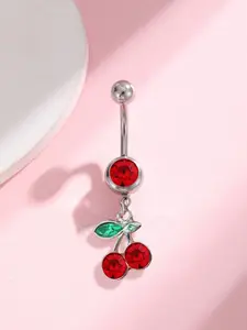 1 Piece Women's Elegant Charming Rhinestone & Cherry Design Belly Ring, Exquisite Trendy Belly Ring for Women & Girls, Fashion Body Jewelry for Party Decor for Crop Tops
