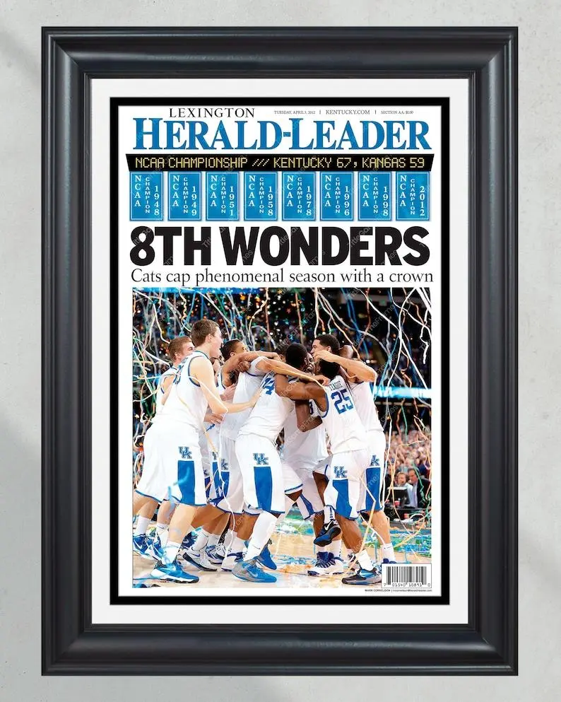 2012 Kentucky Wildcats '8th Wonders' - NCAA Basketball Champions Framed Newspaper