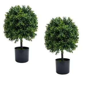 Topiary Trees Artificial Outdoor Set of 2, 20 Inch Boxwood Ball Trees Artificial Topiary Ball Tree for Porch/Fake Boxwood Ball Trees with Fruits, Home, Garden Decor
