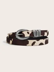 Women's Colorblock Cow Print Velvet Belt, Y2K Street Vintage Western Cowboy Bohemian Style, Casual Daily Wear
