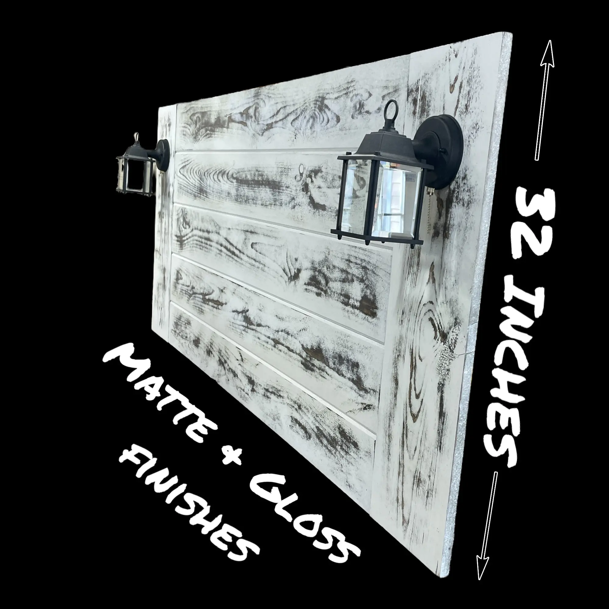 Floating Distressed White Headboard with Lamps - King Bed - Queen Bed - Rustic H