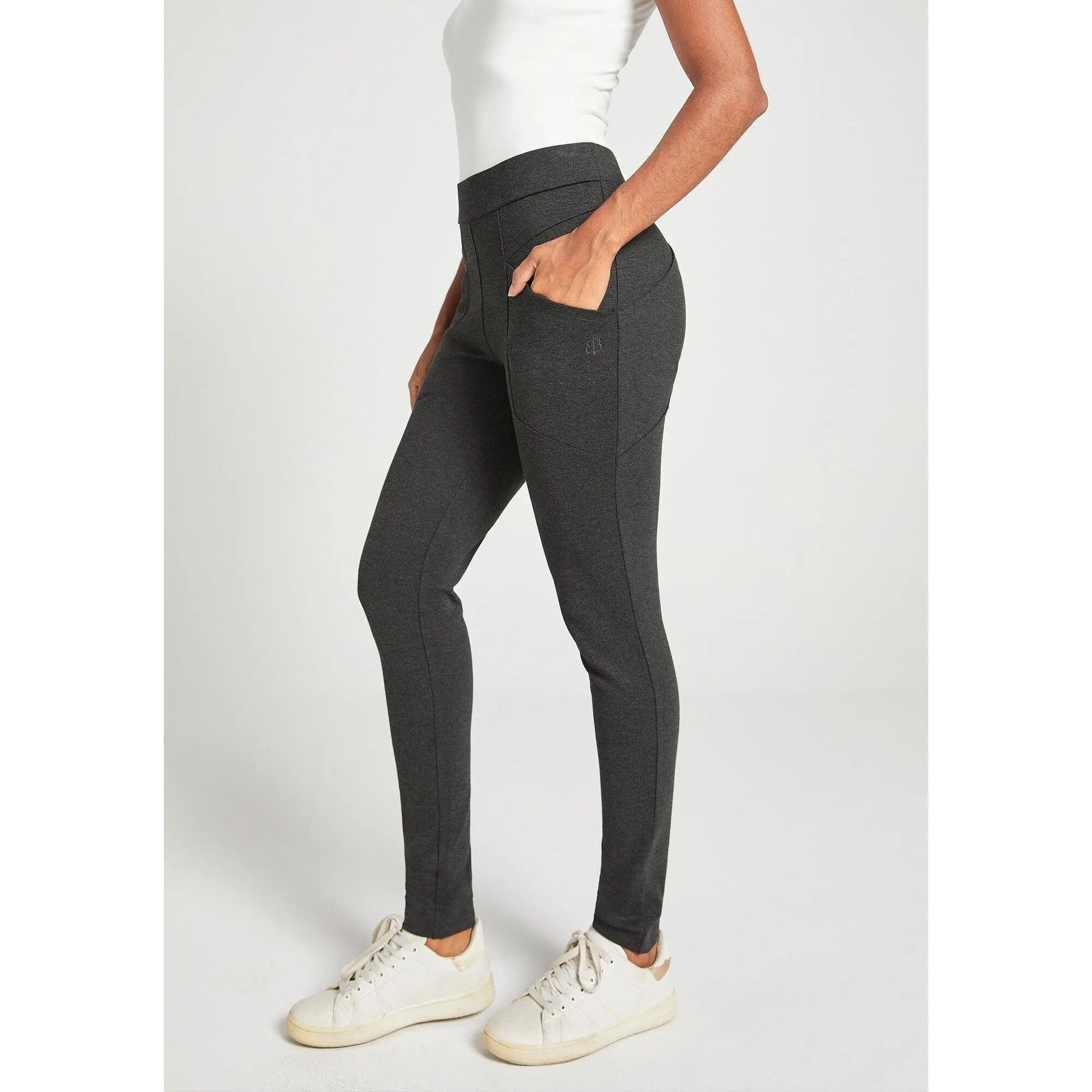 Betabrand Journey Pant with Cargo Pockets Stretch Pull On Skinny Leg - Charcoal Gray (XS-XXL Regular, Petite, Long) Leggings