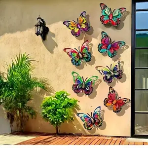 8pcs Colorful Metal Butterfly Wall Art Decor, Garden Fence Balcony Outdoor Party Decoration, Holiday Gift Hanging Ornaments