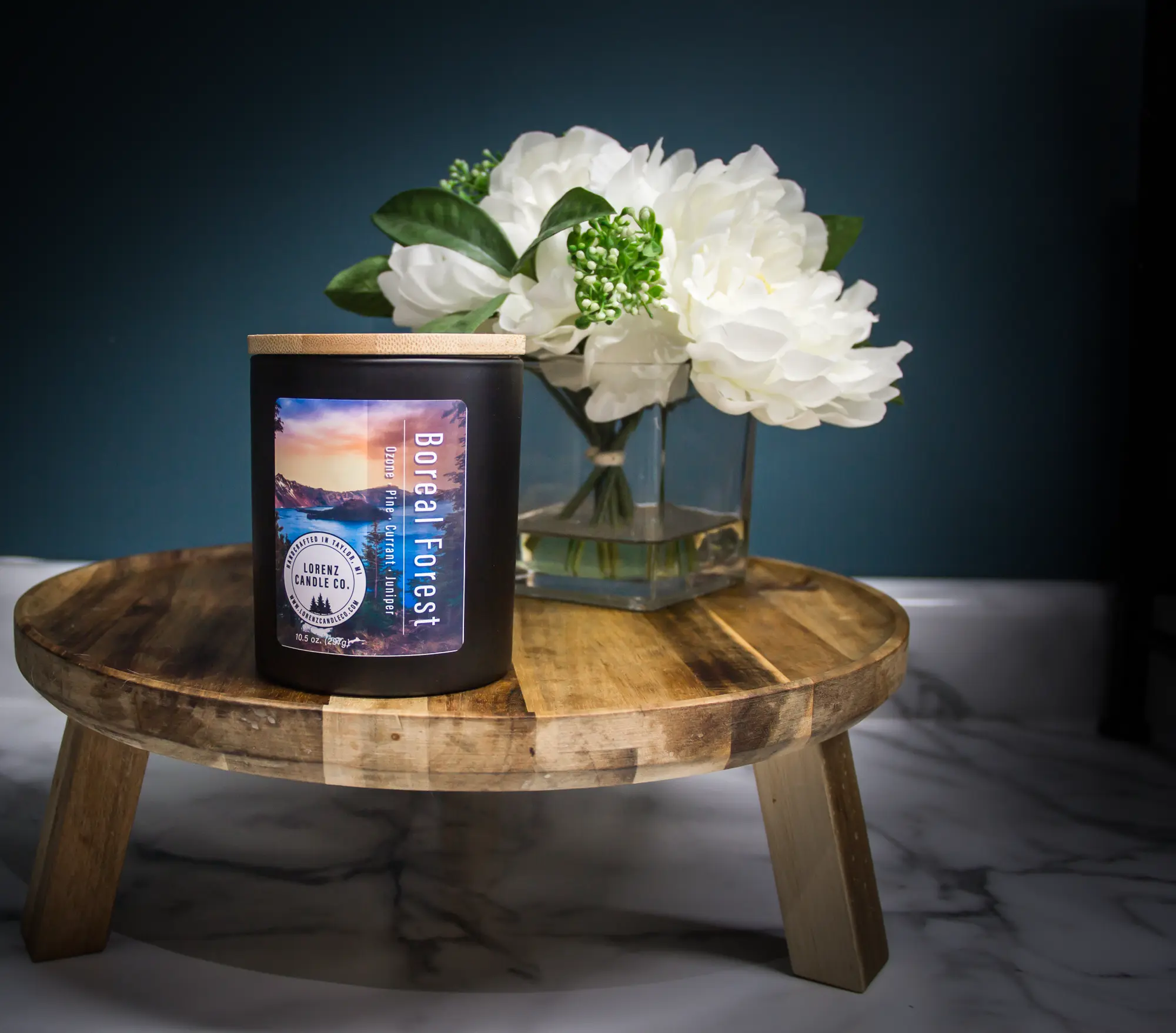 Lorenz Candle Co. - Boreal Forest Candle 11oz (Juniper, Pear, Pine) Modern,  Vegan, Eco-Friendly, Soy Wax, Wooden Wick Decor Highland Matte Woody Decoration